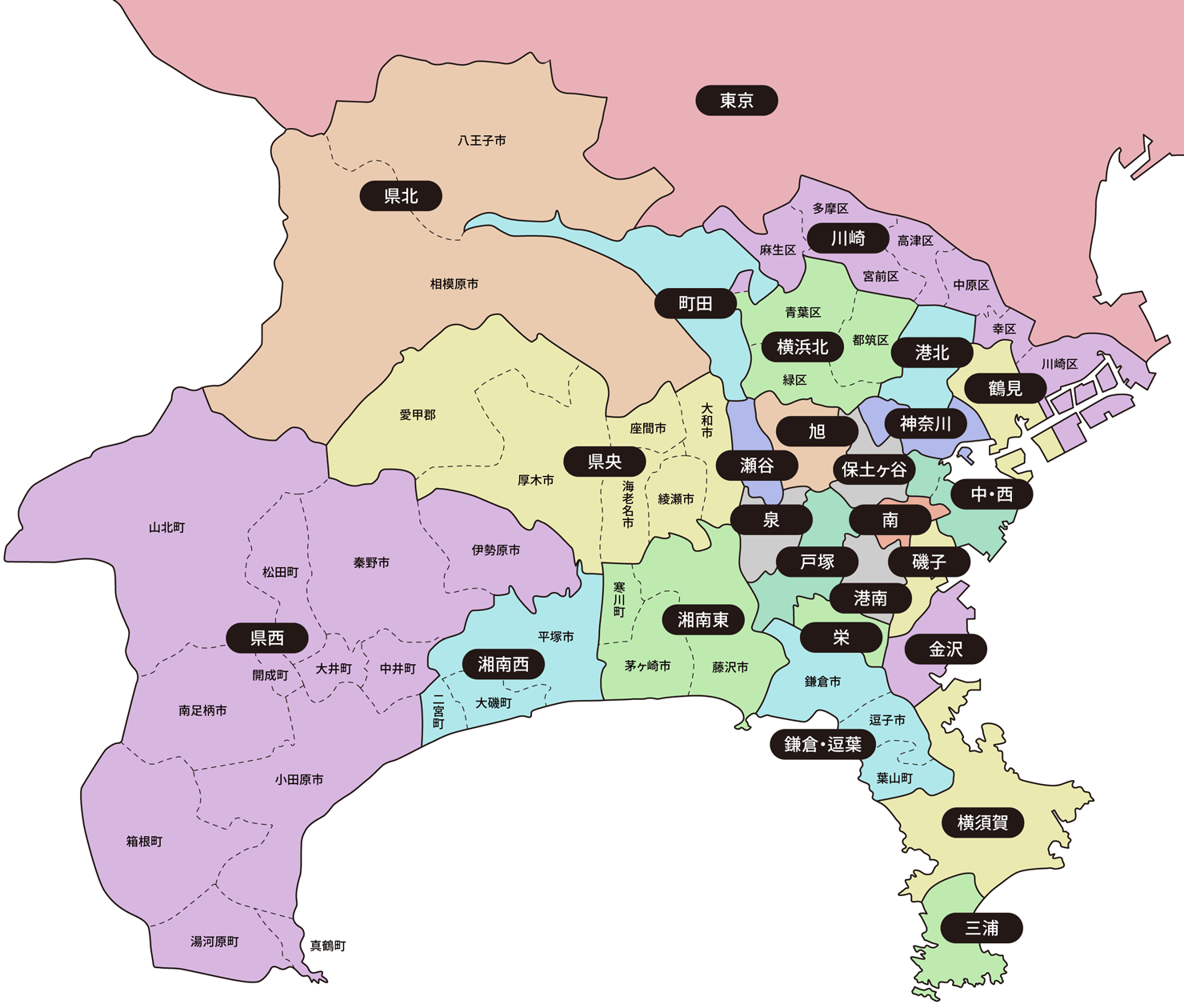 神奈川・東京各支部区分一覧地図